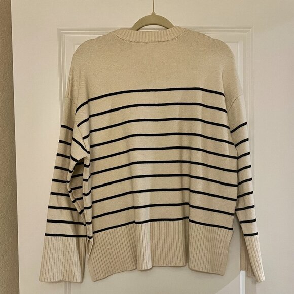 Zara Cream Navy Blue Stripe Sweater - Picture 3 of 3